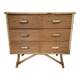 3-drawer rattan chest of drawers attributed to Adrien Audoux and Frida Minnet. Circa 1950