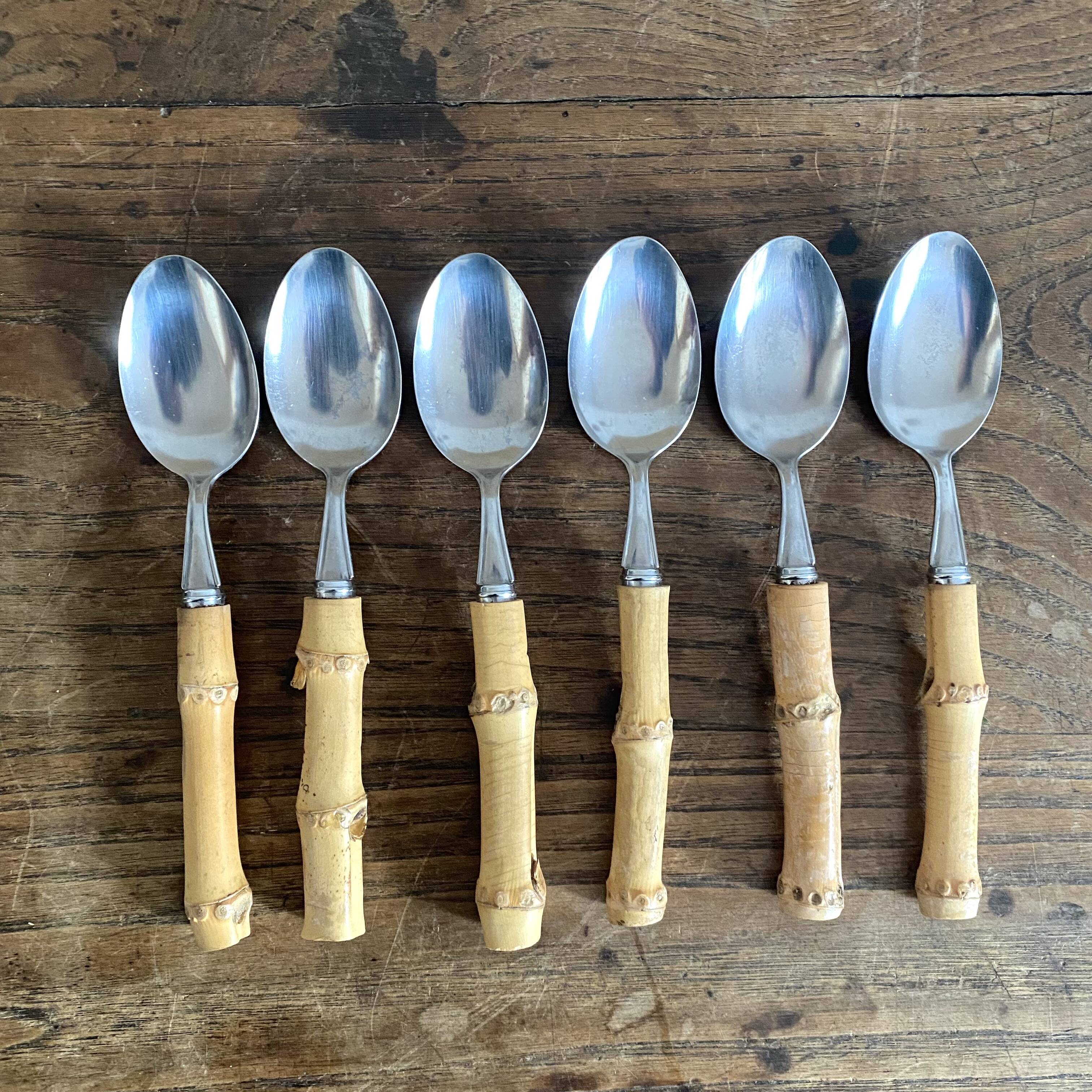 Vintage soup spoons with bamboo handle