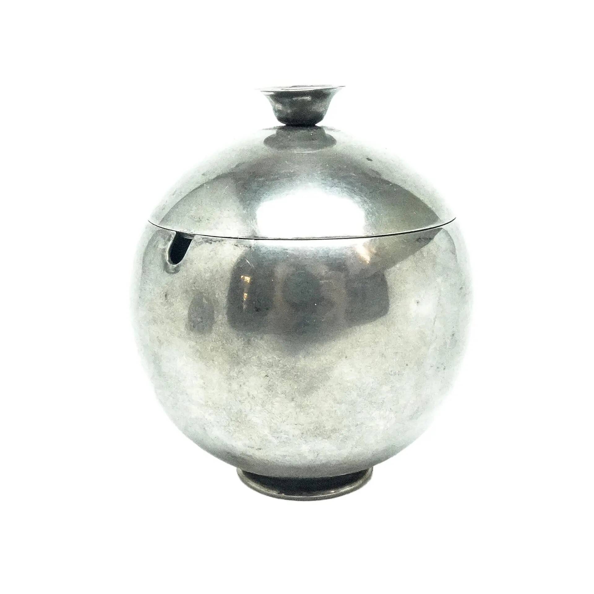 Mid-century modern sugar bowl, silver-plated brass, HEFRA, Poland, 1960s