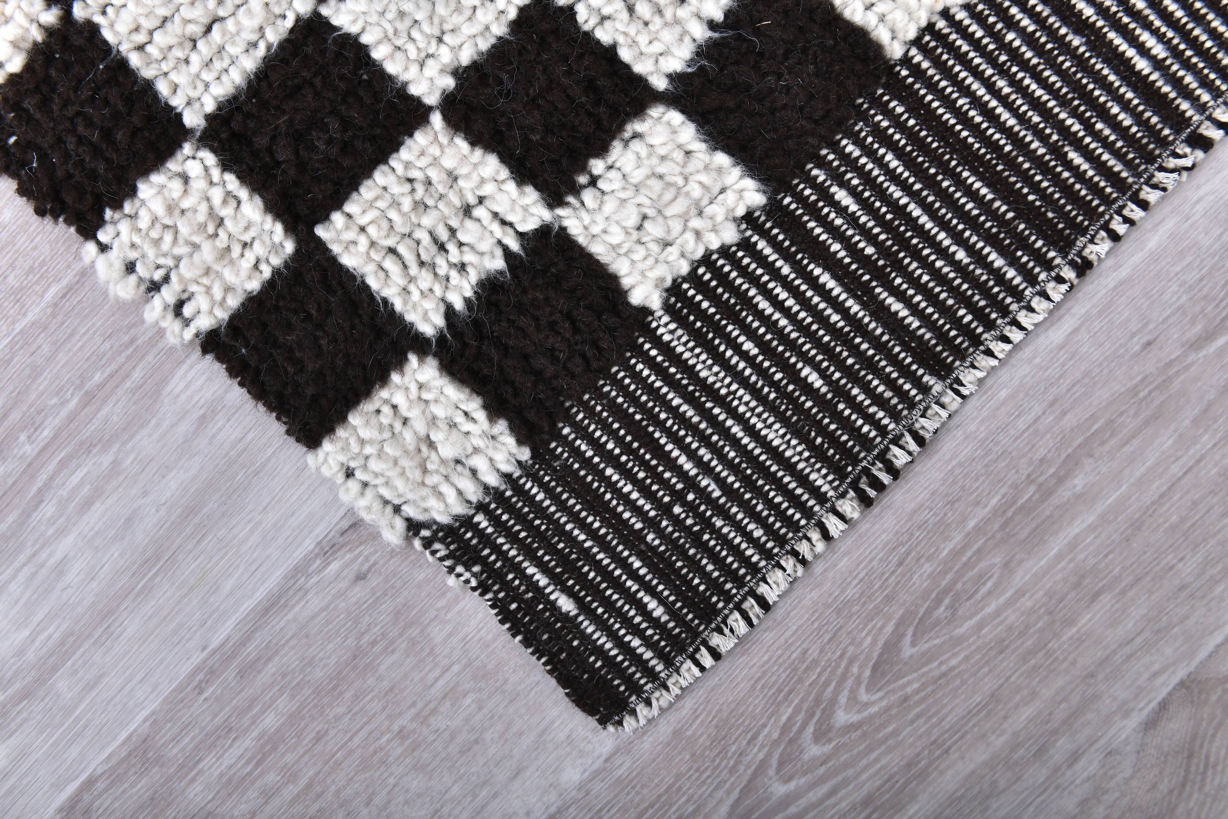 Checkered Moroccan Runner Rug 69x295Cm