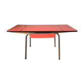 Table en Formica rouge avec rallonges + tiroir rouge