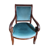 Blue velvet mahogany lacrosse armchair