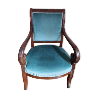 Blue velvet mahogany lacrosse armchair
