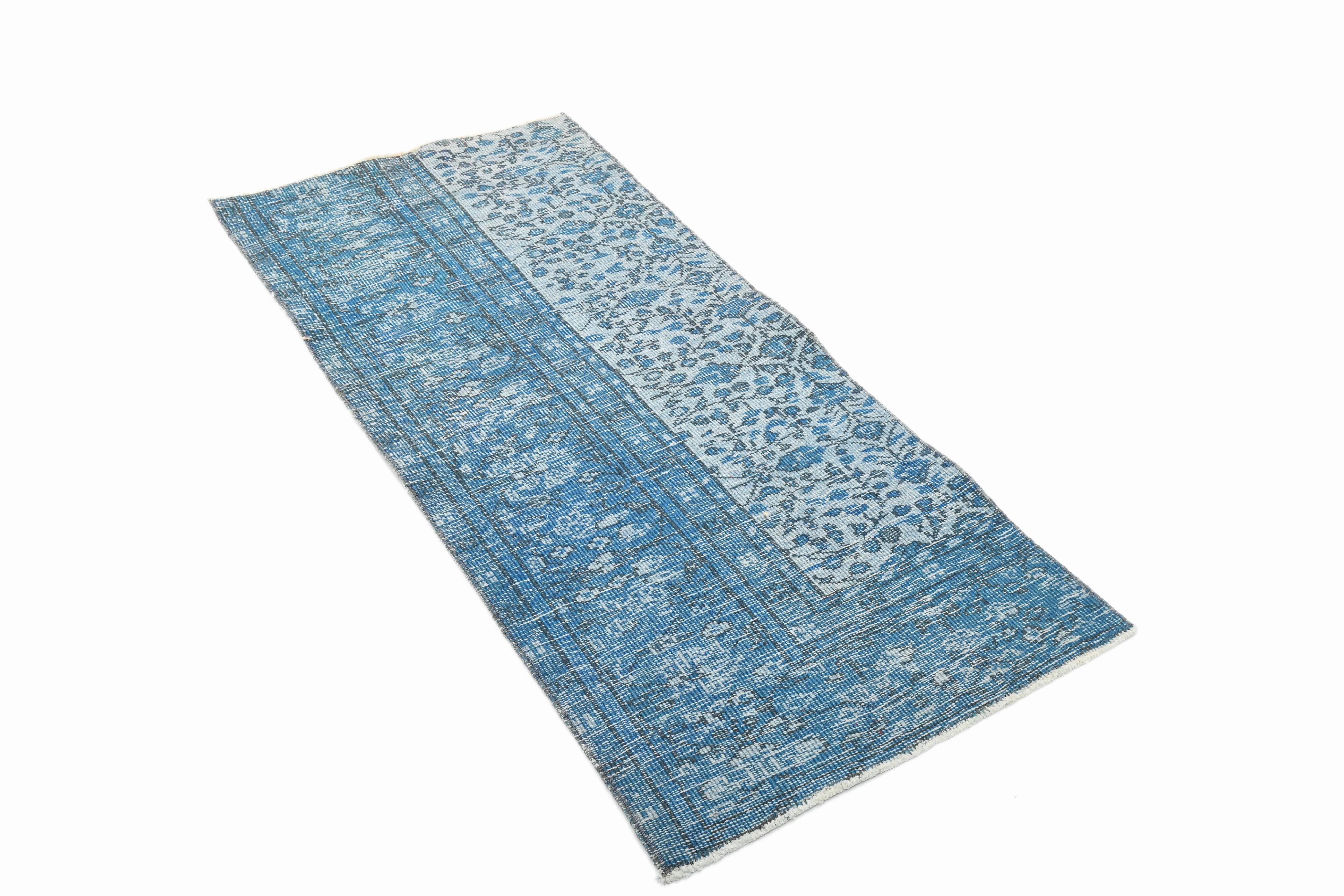 2x5 Blue Small Size Vintage Runner Rug, 61x134Cm