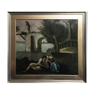 Ancient painting "The Romantic Rendezvous" by an unknown artist.