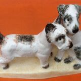 Zoomorphic sculpture cracked ceramic fox terrier dogs