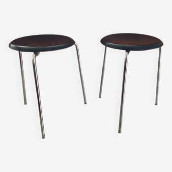 Pair of vintage Dot tripod stool design Arne Jacobsen by Fritz Hansen 1968