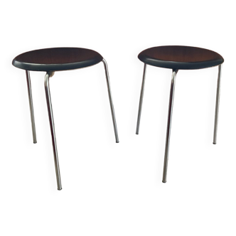 Pair of vintage Dot tripod stool design Arne Jacobsen by Fritz Hansen 1968