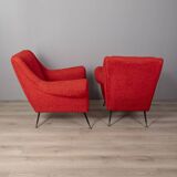 Pair of vintage 50s armchairs red fabric Italian design