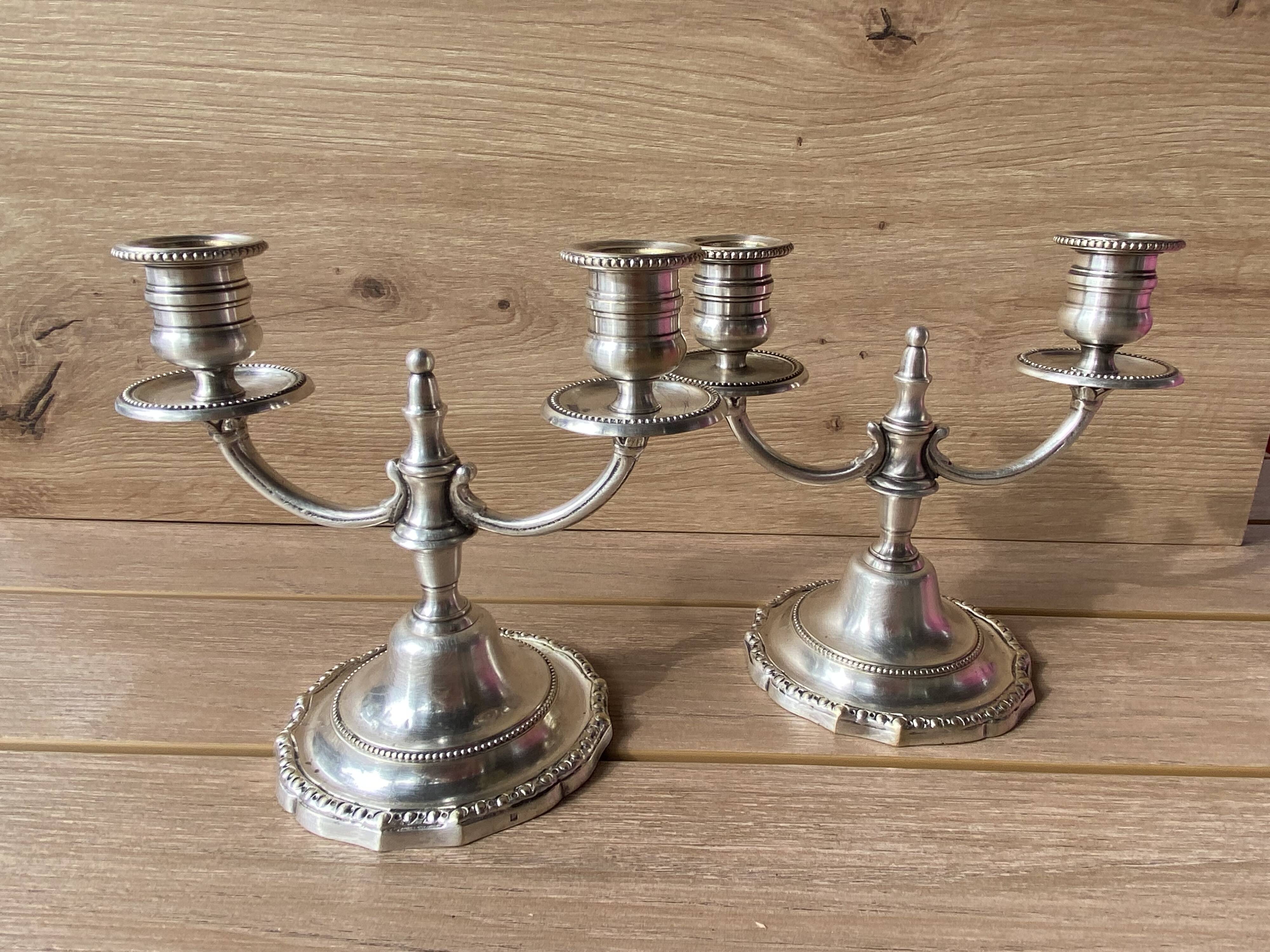 Pair of Candelabra Candlesticks Candle Holders Silver Bronze A. Mourier 1920