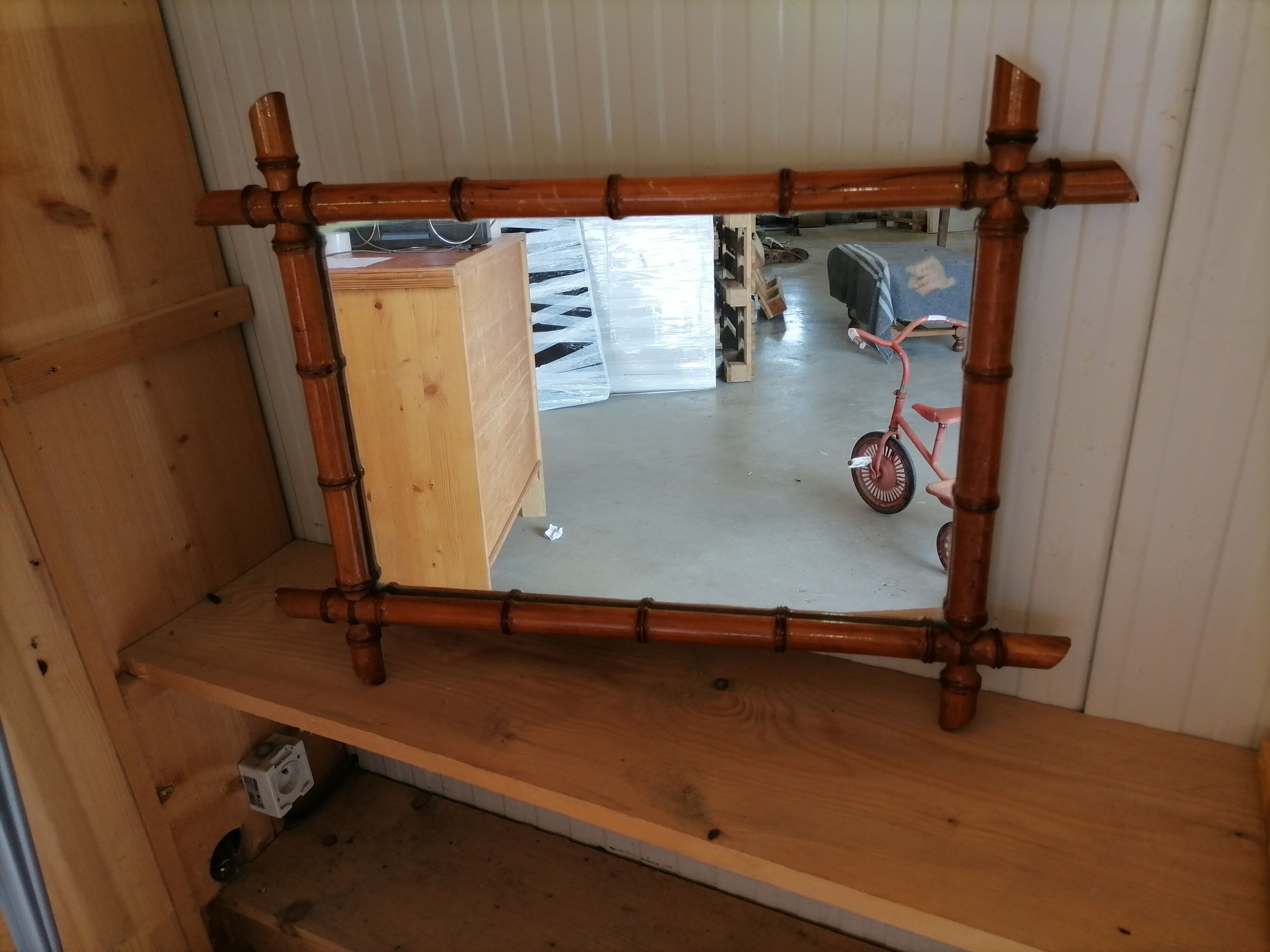 Miroir bambou ancien vintage