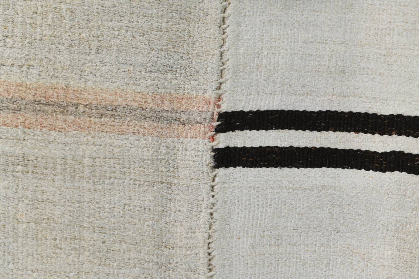 Beige & Black Striped Vintage Kilim Rug, 170x256 Cm