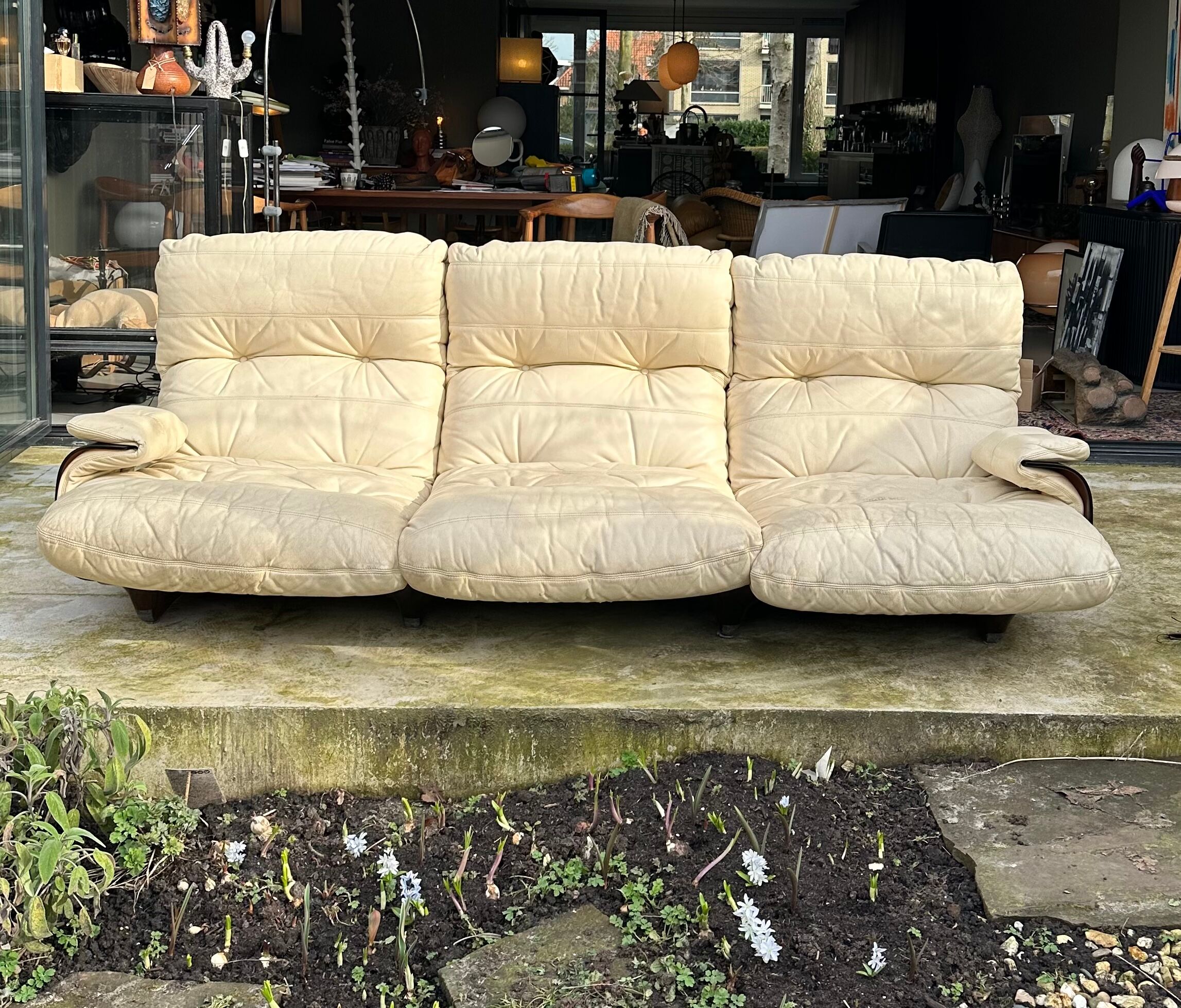 Marsala couch 3-seater cream leather Ducaroy for Linge roset