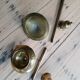 Set of two straight brass candlesticks.