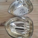 Vintage art deco walnut-shaped box in silver metal