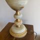 Antique table lamp in marble and tapestry