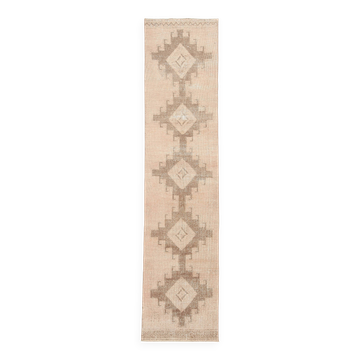 Tapis de couloir turc antique beige et marron 3x12, 90x382 cm
