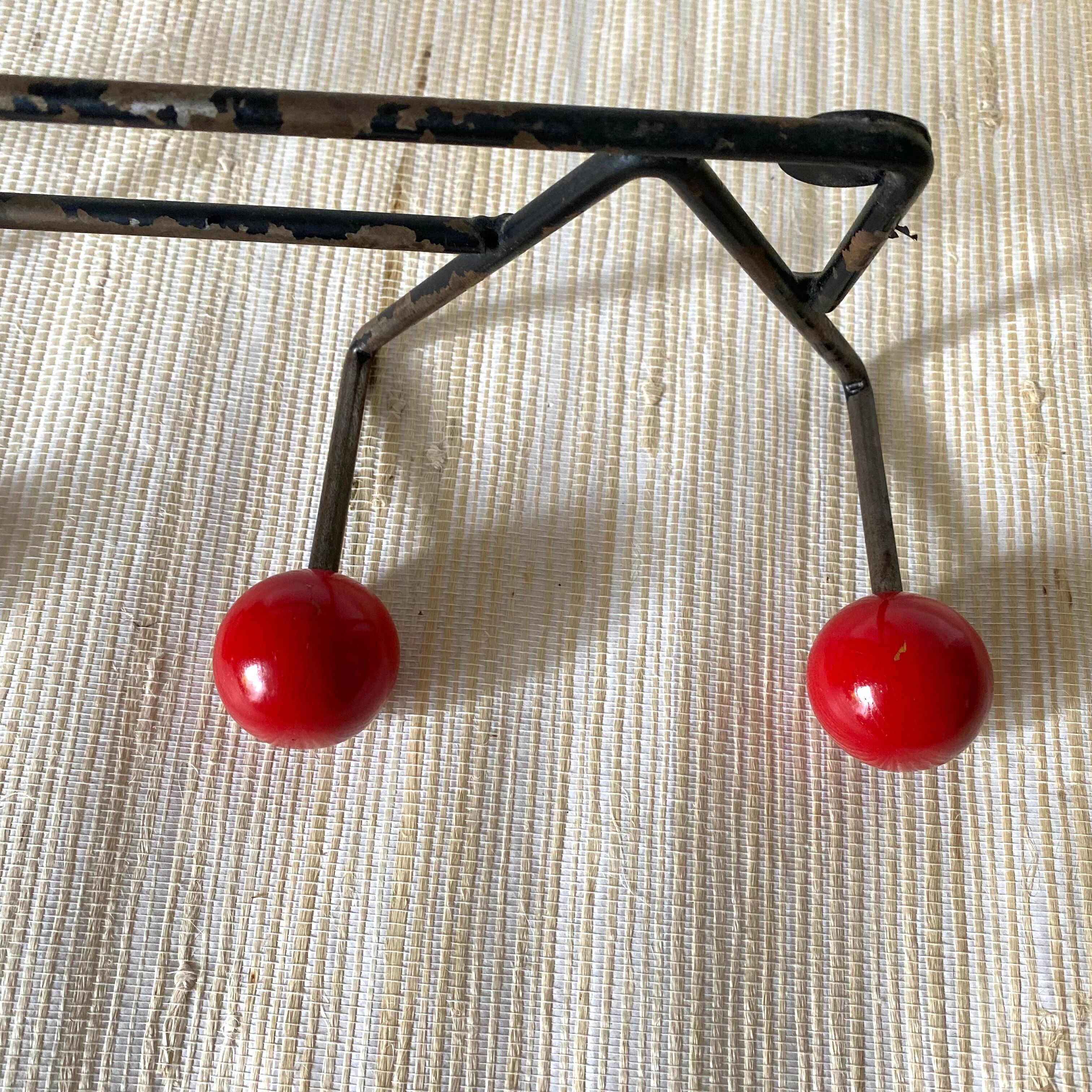 Coat rack metal and wood, 4 hooks, 50s