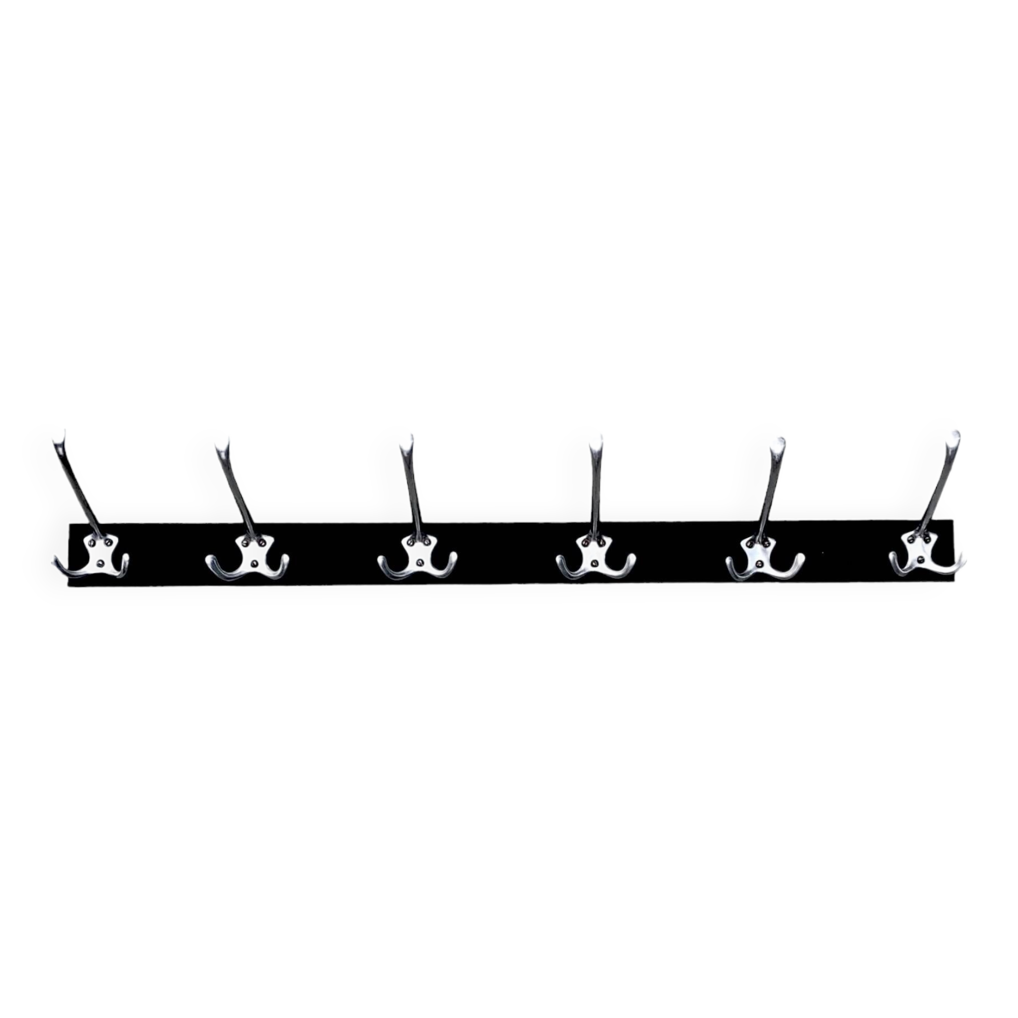 Vintage wall coat rack in wood and black Skai - 6 coat hooks