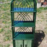 Library bamboo shelf and green woolly rattan