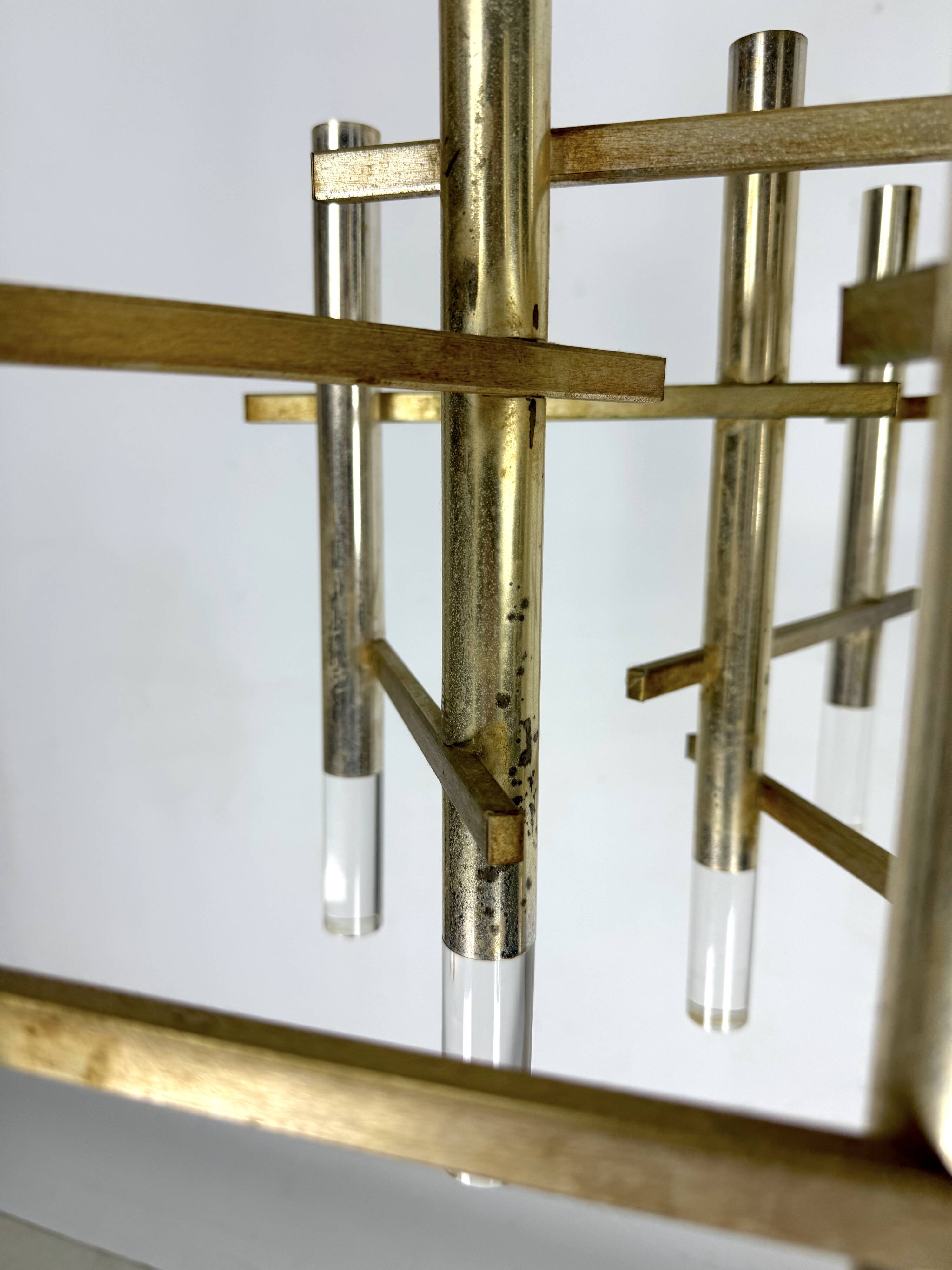 Sciolari 9 lights slight gilded chrome and perspex Chandelier model Ice, Italy 60s