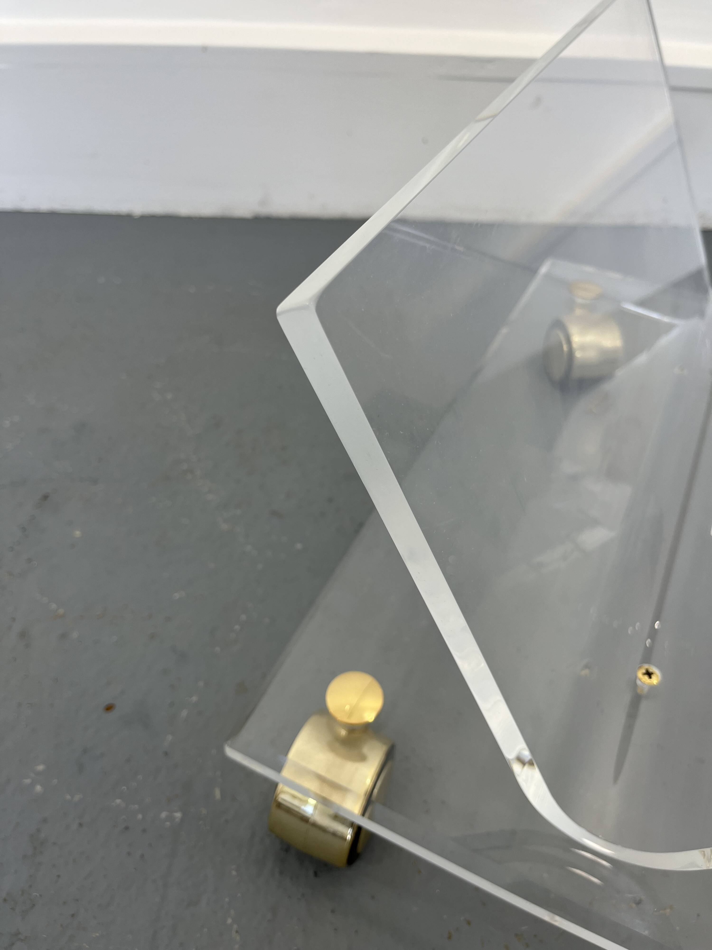 Vintage Acrylic Magazine Rack with Gold / Brass details, Plexiglas