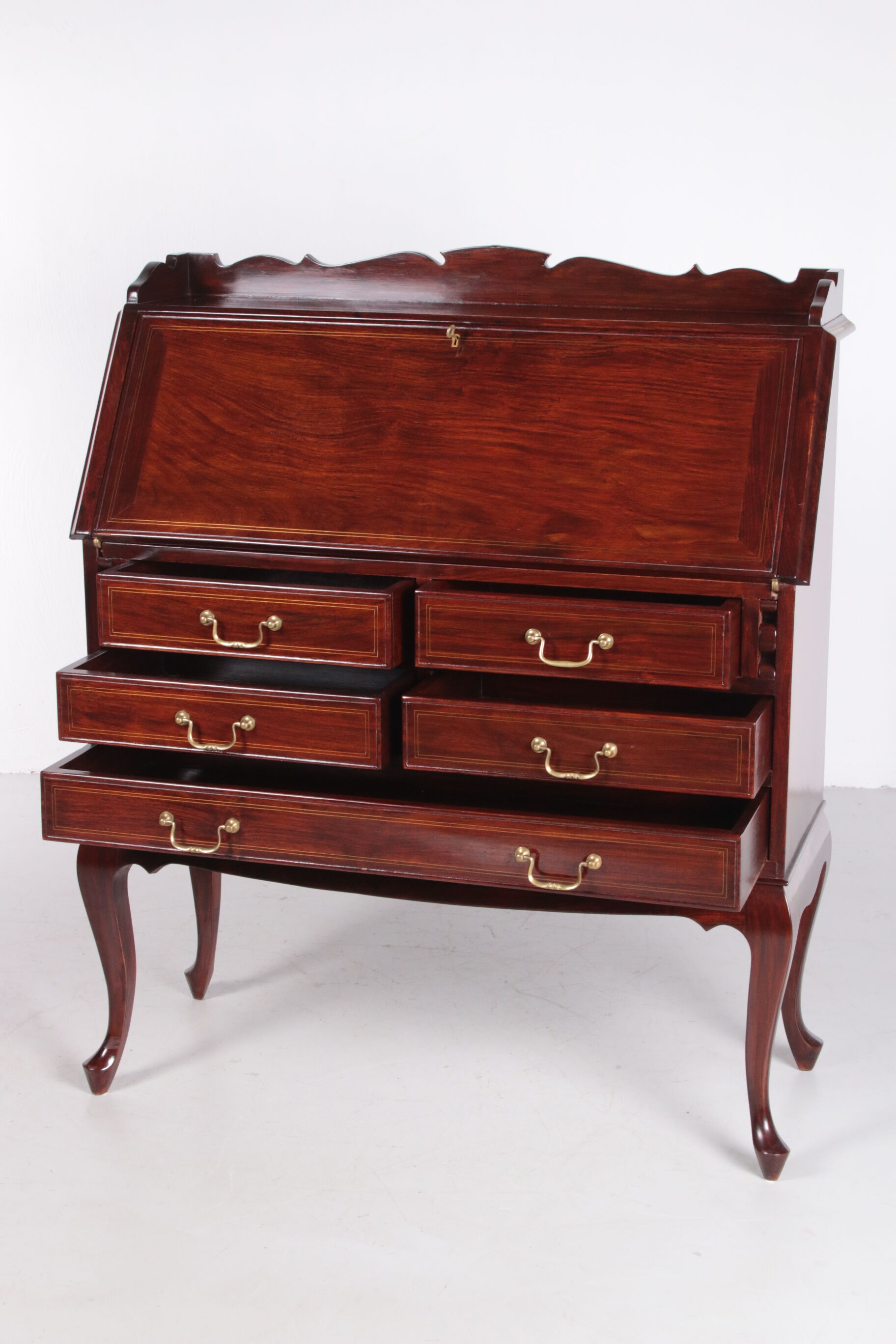 English Mahogany Desk Queen Anne Style, 1970s