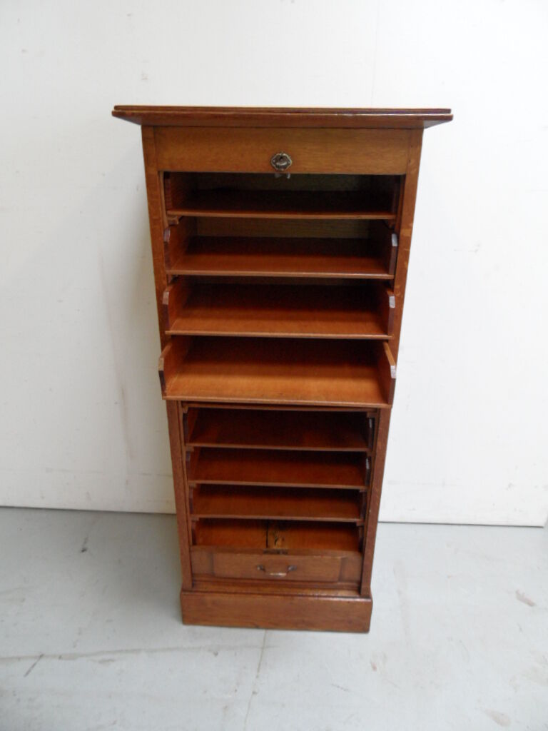 Vintage oak filing cabinet with roller shutter