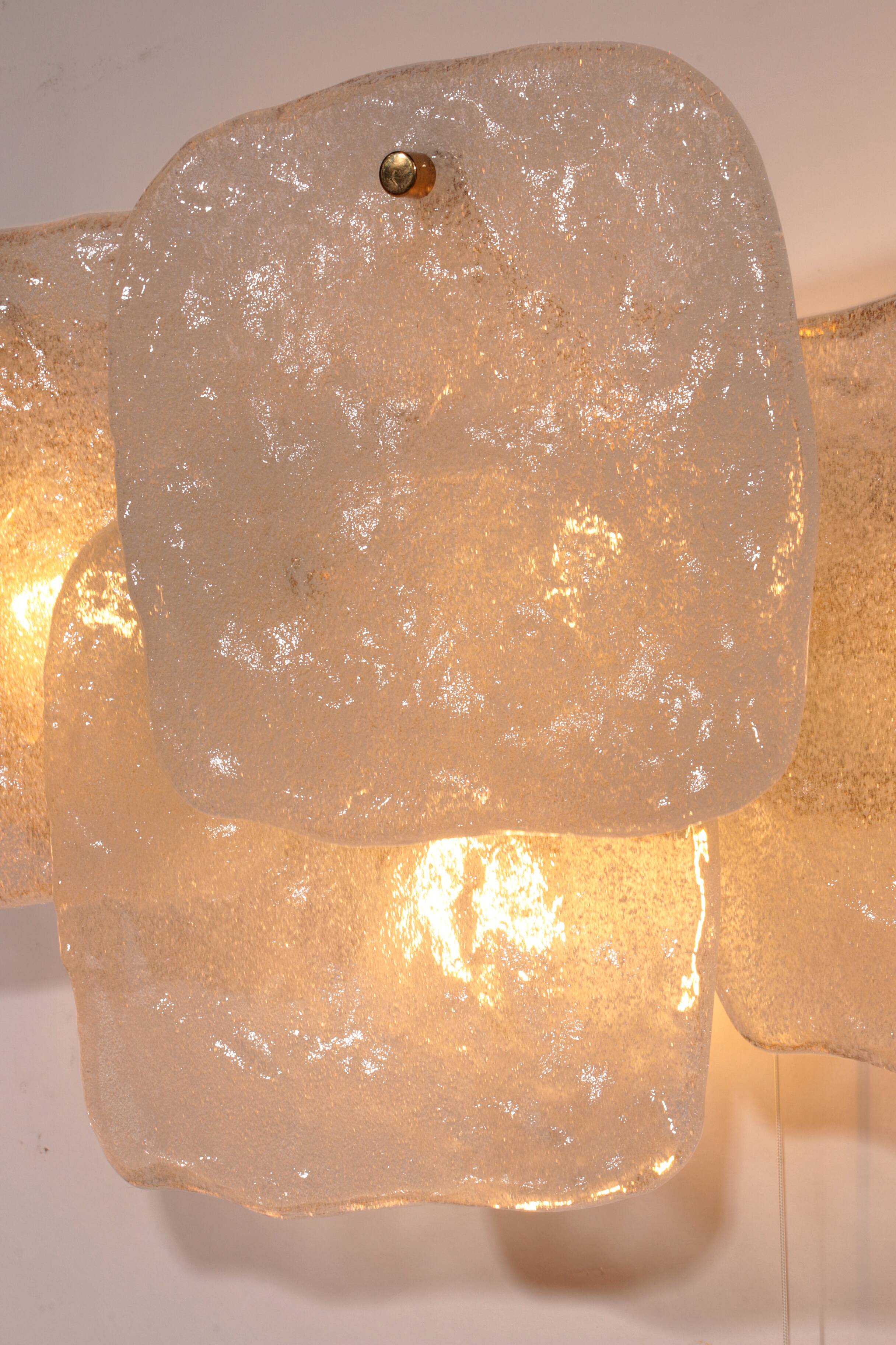 J.T. Kalmar Midcentury Ice Glass Wall Sconces Austria 1960