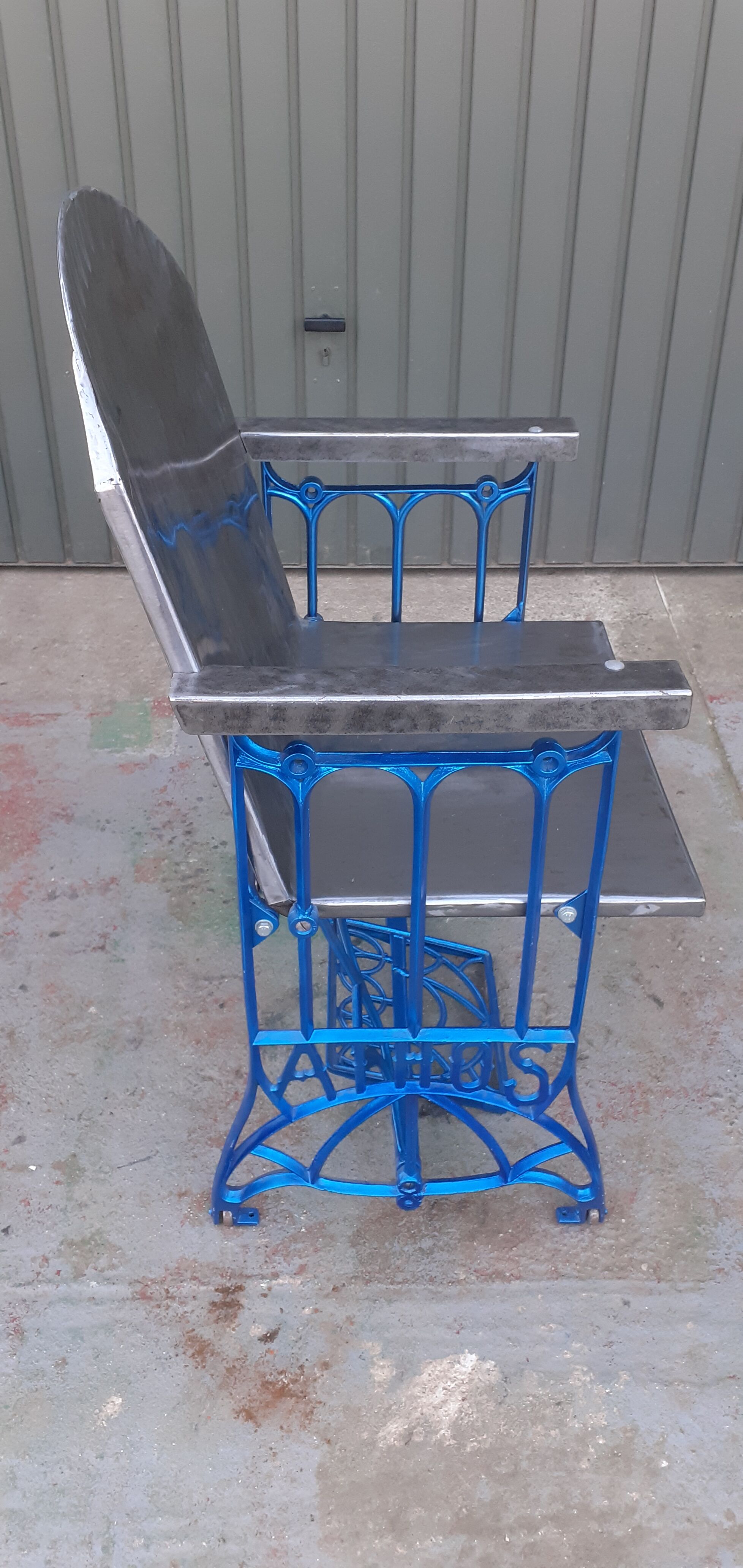 Electric blue metal armchair