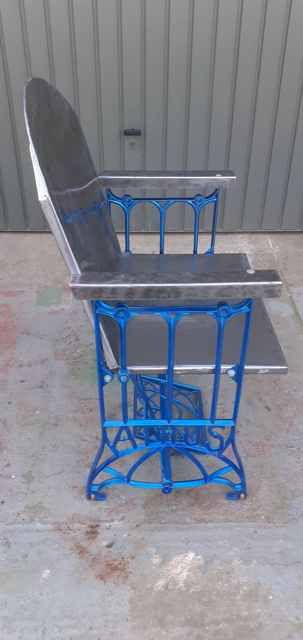 Electric blue metal armchair