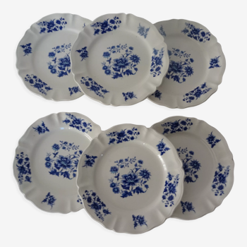 6 Sarreguemines Aubusson plates 429112 blue flowers faience
