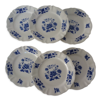 6 Sarreguemines Aubusson plates 429112 blue flowers faience
