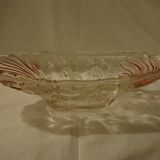 Oval bowl in crystal and frosted glass, pink and frosted.