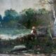 Old painting oil on wood fisherman signed XVIIIth