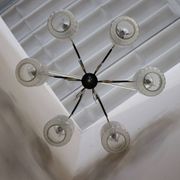 Glass, wood, brass and black lacquered metal chandelier, Italy, 1950