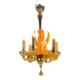 Venetian Murano glass chandelier sprinkled with gold, circa 1950