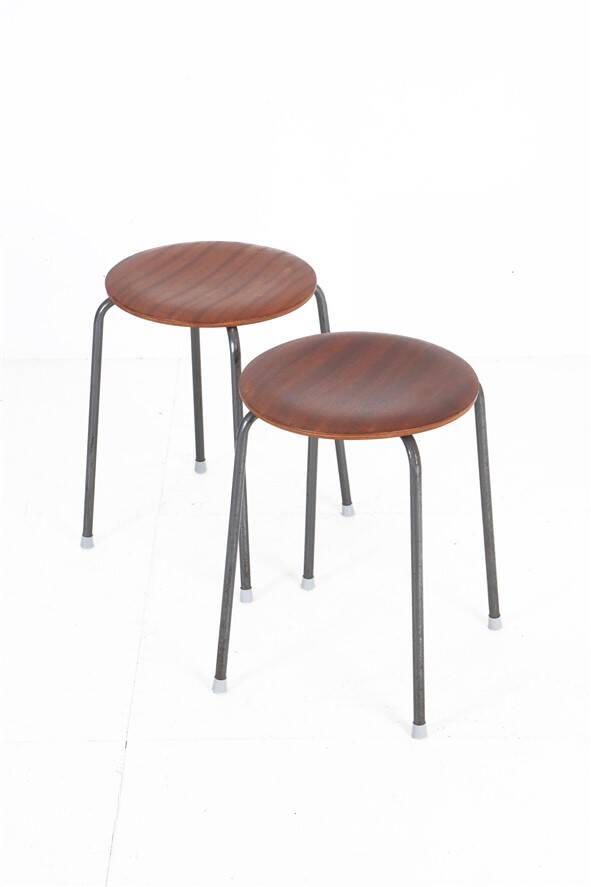 Set of 2 mid-century stools / teak / steel / Danish industrial design / 1960s