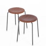 Set of 2 mid-century stools / teak / steel / Danish industrial design / 1960s