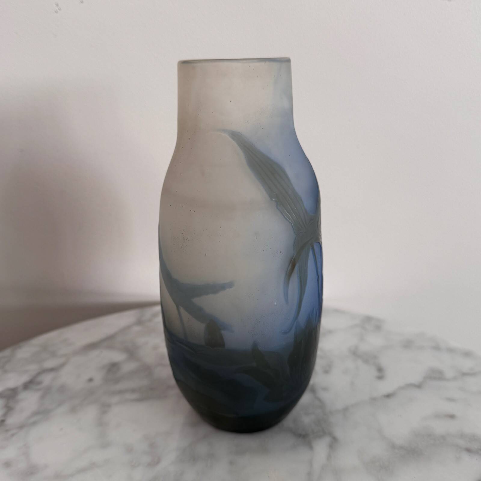 Art Nouveau vase by Gallé in acid-etched glass paste with vegetation