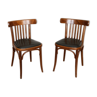 Paire de chaises bistrot Thonet assise en cuir