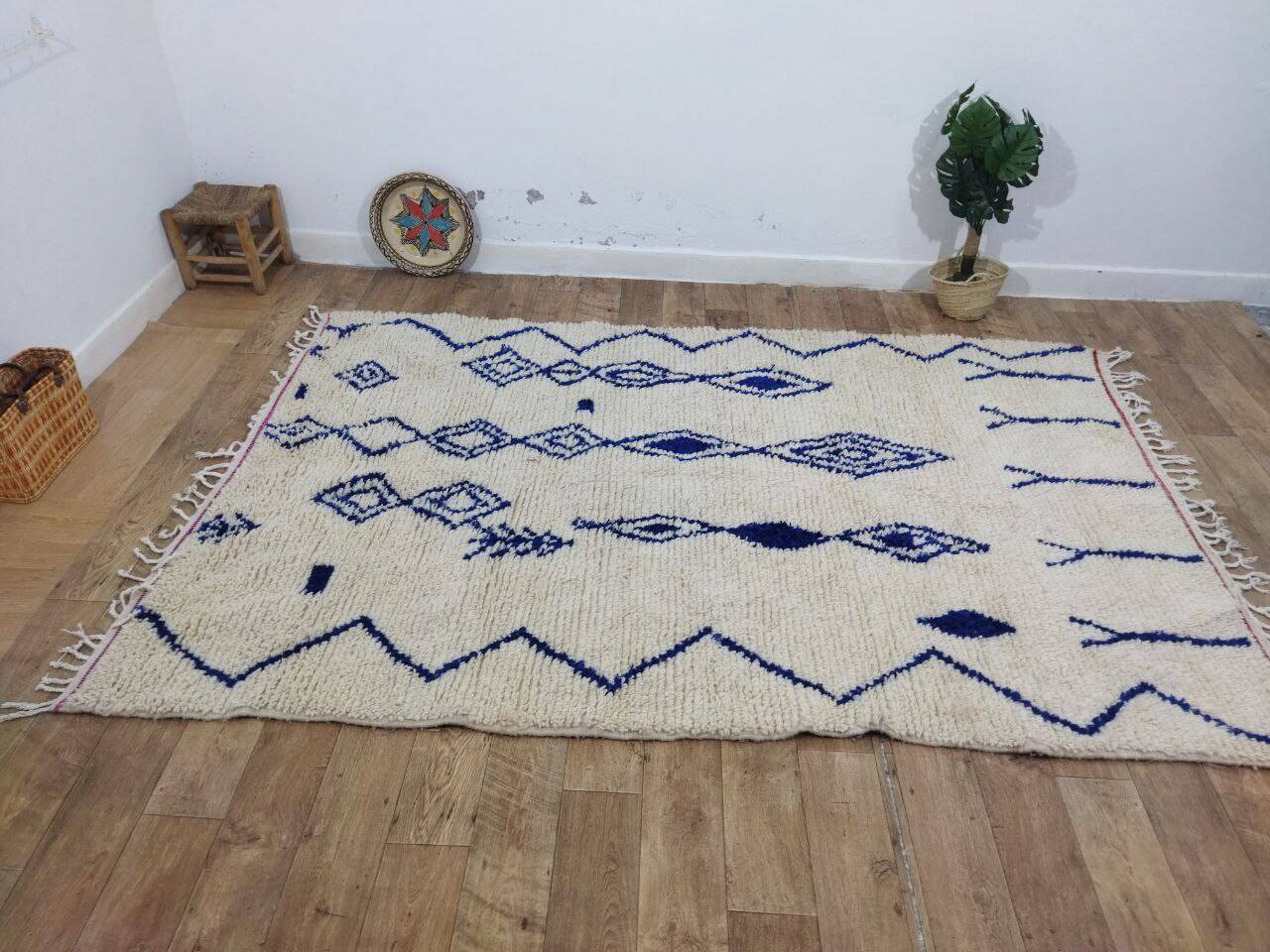 Azilal Vintage Rug 276x180 cm - Blue Geometric Patterns