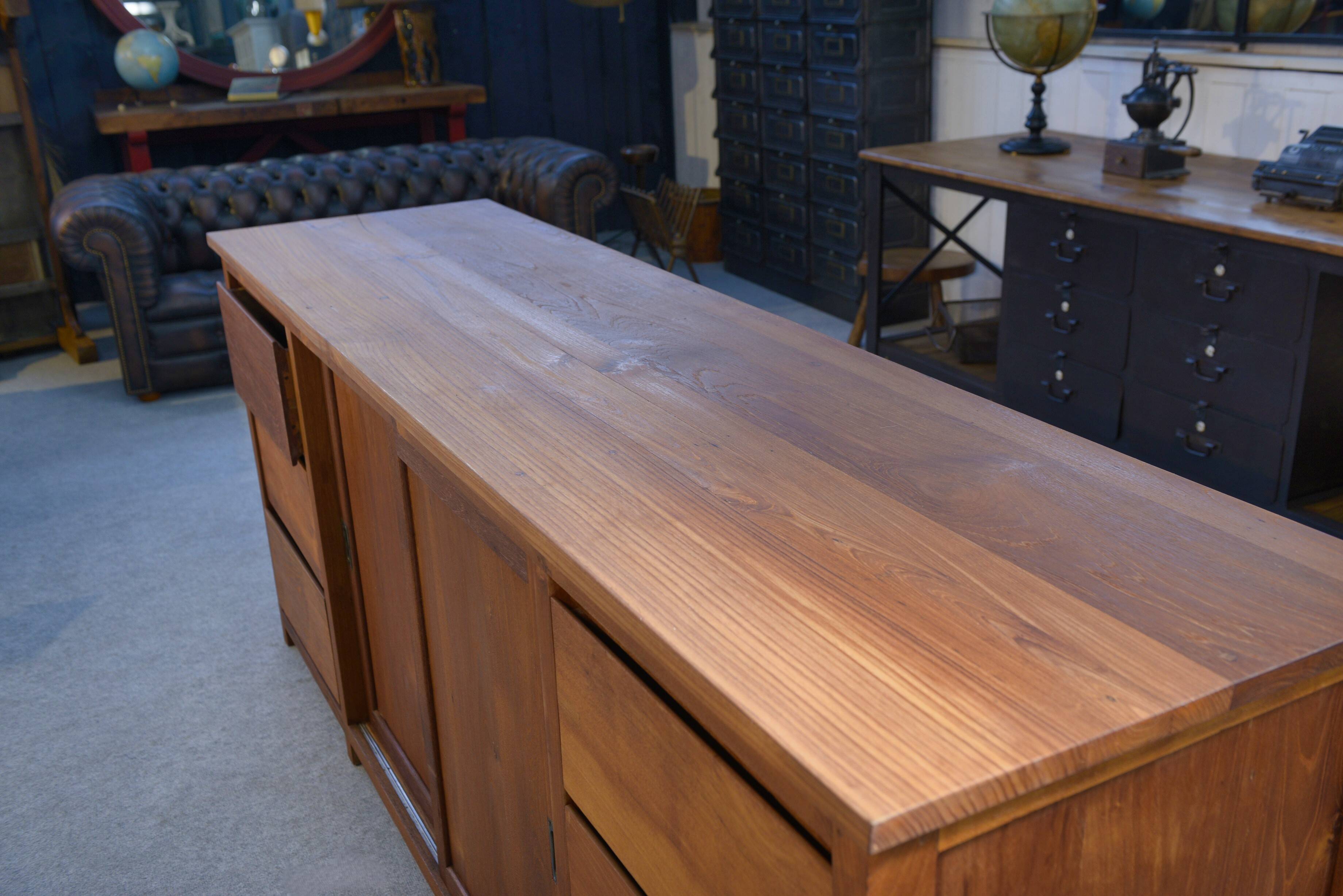 Large teak sideboard with 6 drawers and 2 sliding doors