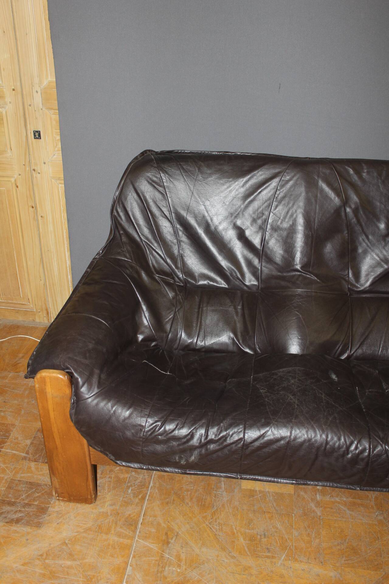 Brutalist Leather Sofa circa 1970