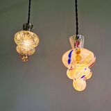 Duo de suspensions en verre soufflé multicolore, Murano, 1950-60