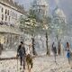Painting by louis burnett, animated scene in montmartre, paris vintage 1950