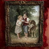 Pastoral scene painting on porcelain, 19th century