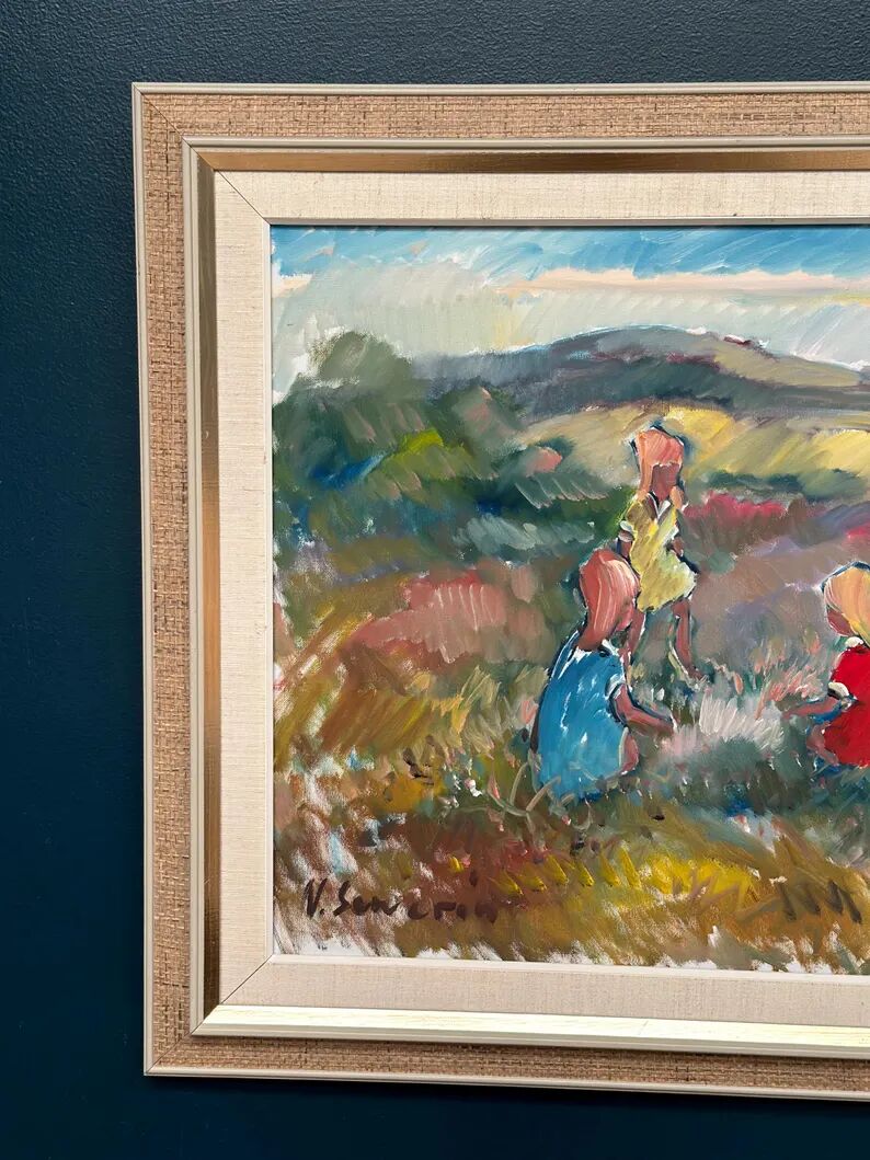 Original Swedish Oil on Canvas - "Children Playing" by Nils Sewerin (1920-1985) - Signed - Vintage and Framed - 77 × 66 cm (30.3" × 26")