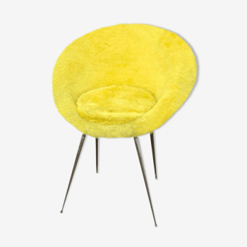 Fauteuil corolle moumoute jaune vintage 60