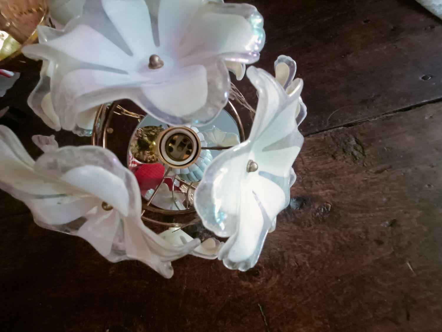 70s Flower and Mirror Chandelier